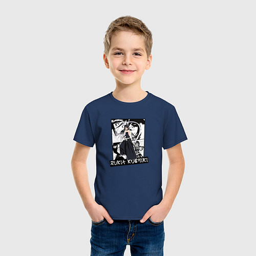 Детская футболка Рукия Кучики на фоне манги / Тёмно-синий – фото 3