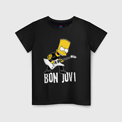 Футболка хлопковая детская Bon Jovi Барт Симпсон рокер, цвет: черный