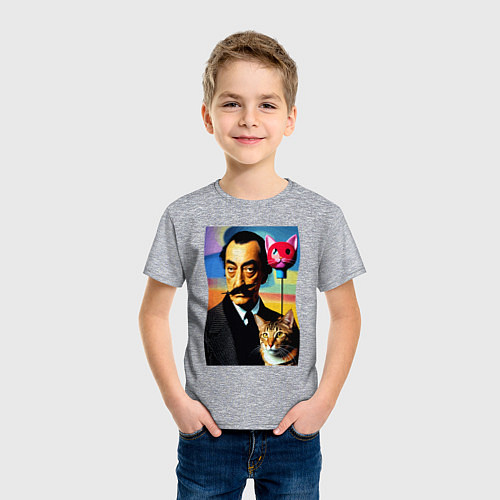 Детская футболка Salvador Dali and cat / Меланж – фото 3