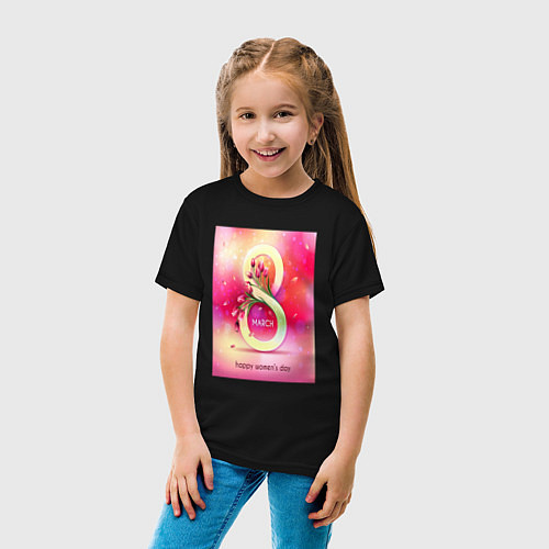 Детская футболка Женский день с тюльпанами / Черный – фото 4