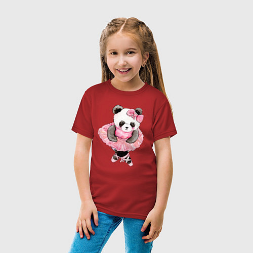 Детская футболка Милая животная панда балерина акварель / Красный – фото 4