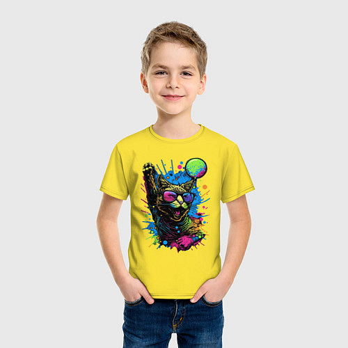 Детская футболка Кот тусовщик / Желтый – фото 3