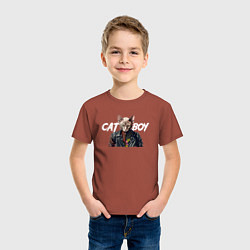 Футболка хлопковая детская Cat boy, цвет: кирпичный — фото 2
