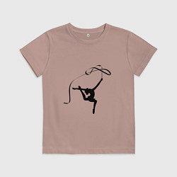 Футболка хлопковая детская Гимнастка с лентой, цвет: пыльно-розовый