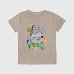 Футболка хлопковая детская Волк шаман, цвет: миндальный