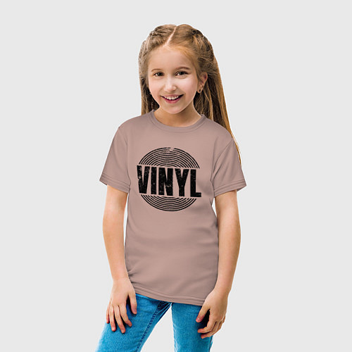 Детская футболка Vinyl надпись с пластинкой / Пыльно-розовый – фото 4