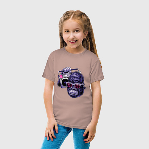 Детская футболка Горилла в очках с магнитофоном / Пыльно-розовый – фото 4