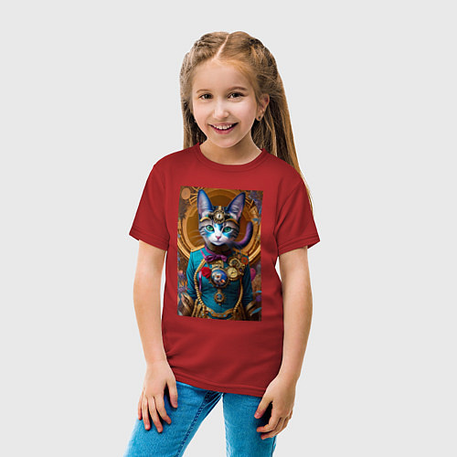 Детская футболка Кошечка в стиле стимпанк - нейросеть - искусство / Красный – фото 4