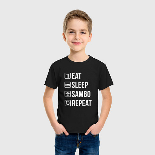 Детская футболка Еда сон самбо повторять / Черный – фото 3