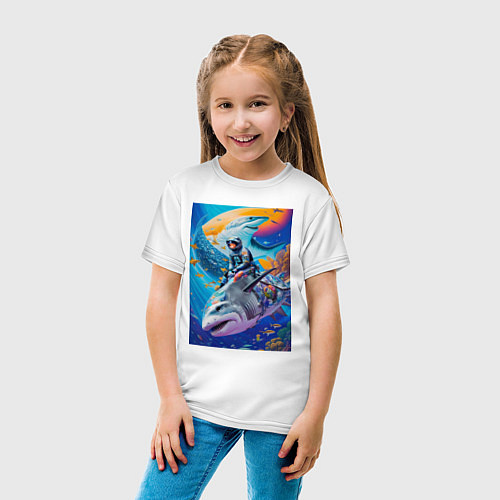Детская футболка Cyber shark - ocean and space - art / Белый – фото 4