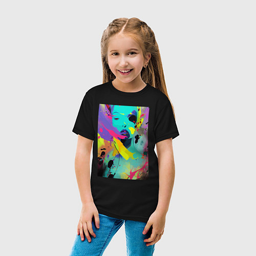 Детская футболка Portrait of an unfamiliar girl - pop art / Черный – фото 4