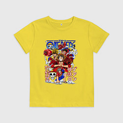 Футболка хлопковая детская Манки Д Луффи соломенная шляпа, цвет: желтый