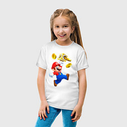 Футболка хлопковая детская Марио сбивает монетки, цвет: белый — фото 2