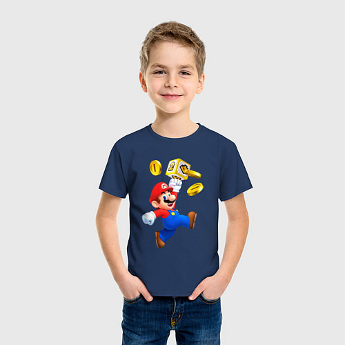 Детская футболка Марио сбивает монетки / Тёмно-синий – фото 3