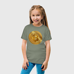 Футболка хлопковая детская Золотая монета биткойн, цвет: авокадо — фото 2