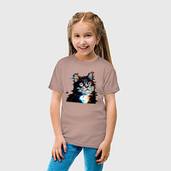 Футболка хлопковая детская Pixel cat, цвет: пыльно-розовый — фото 2
