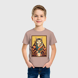 Футболка хлопковая детская Кот в кимоно, цвет: пыльно-розовый — фото 2