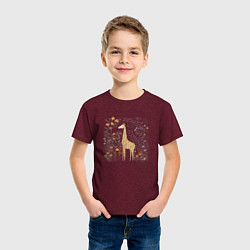 Футболка хлопковая детская Big brown giraffe, цвет: меланж-бордовый — фото 2