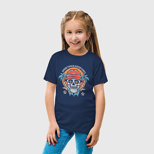 Детская футболка Череп в панаме / Тёмно-синий – фото 4