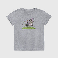Футболка хлопковая детская Енот цветочная фея, цвет: меланж
