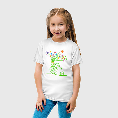 Детская футболка Винтажный велик с цветочками / Белый – фото 4