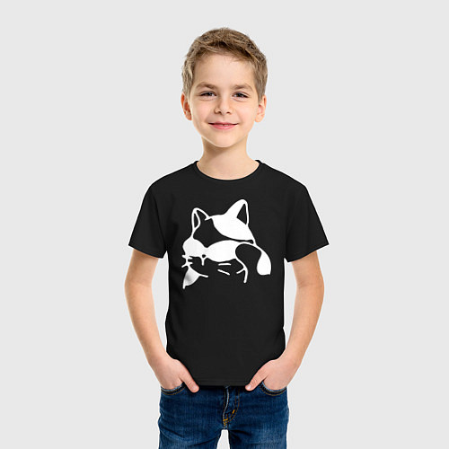 Детская футболка Серьёзный белый кот в очках / Черный – фото 3