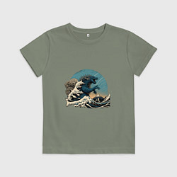 Детская футболка Годзилла в Большой волне у Канагавы