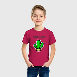 Футболка хлопковая детская Зеленый кактус, цвет: маджента — фото 2