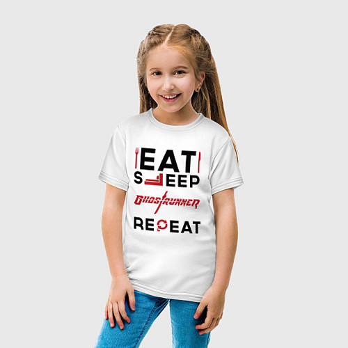 Детская футболка Надпись: eat sleep Ghostrunner repeat / Белый – фото 4