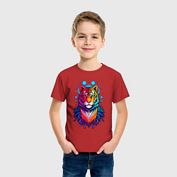 Футболка хлопковая детская Тигр портрет, цвет: красный — фото 2