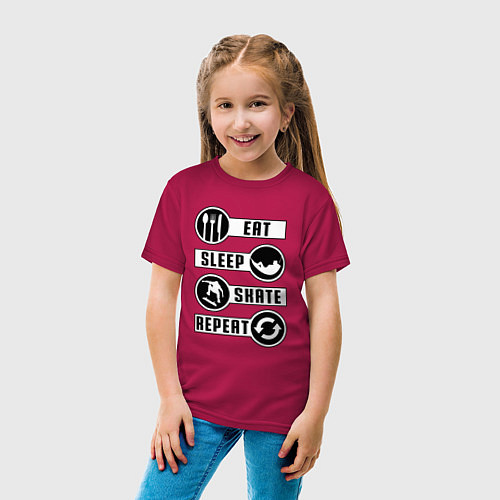 Детская футболка Еда, сон, скейт / Маджента – фото 4