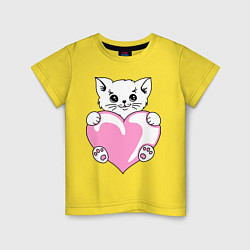 Футболка хлопковая детская Влюбленный котик, цвет: желтый