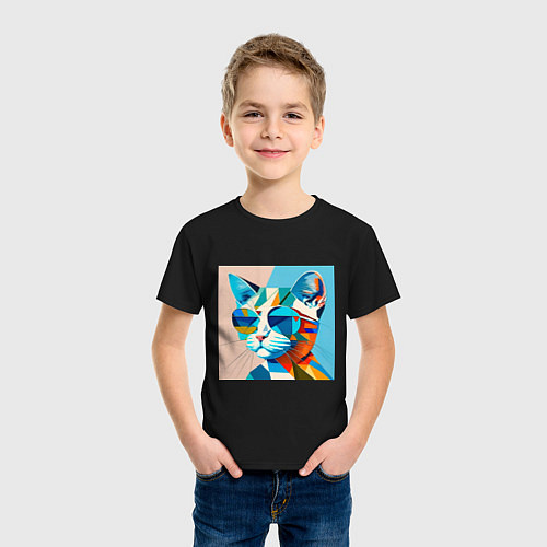 Детская футболка Кот в темных очках Пикассо / Черный – фото 3