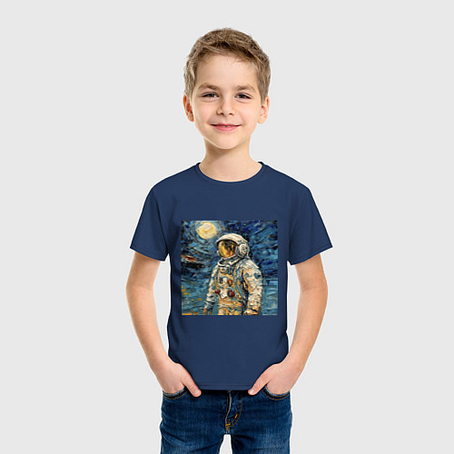 Детская футболка Космонавт на луне в стиле Ван Гог / Тёмно-синий – фото 3