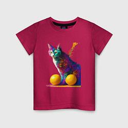 Футболка хлопковая детская Яркий котик, цвет: маджента