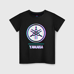 Футболка хлопковая детская Значок Yamaha в стиле glitch, цвет: черный