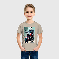 Футболка хлопковая детская Panda - cool biker, цвет: миндальный — фото 2