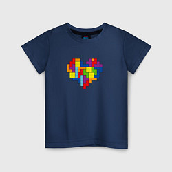 Футболка хлопковая детская Сердце из фигур тетриса, цвет: тёмно-синий