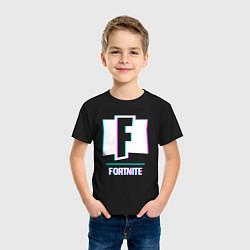 Футболка хлопковая детская Fortnite в стиле glitch и баги графики, цвет: черный — фото 2