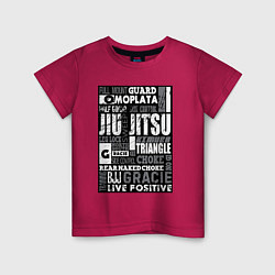 Футболка хлопковая детская Jiu-Jitsu Collage, цвет: маджента