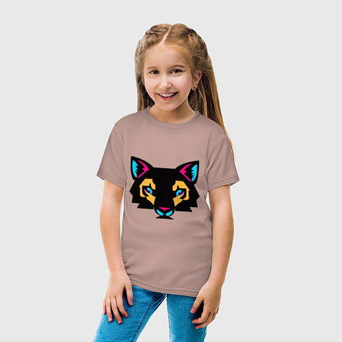 Детская футболка Яркий абстрактный кот / Пыльно-розовый – фото 4