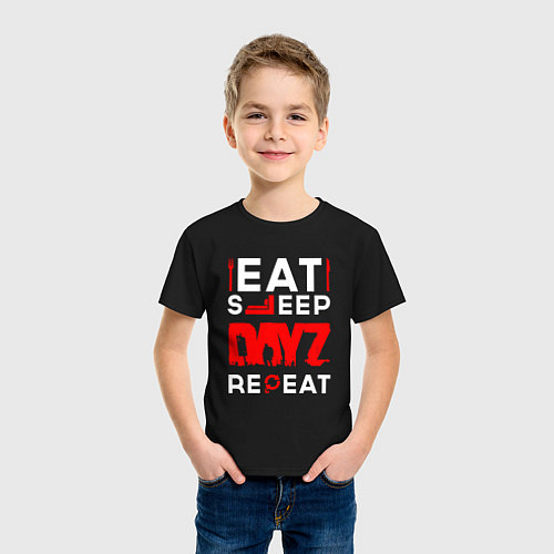Детская футболка Надпись eat sleep DayZ repeat / Черный – фото 3