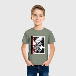 Футболка хлопковая детская Человек бензопила в движении арт, цвет: авокадо — фото 2
