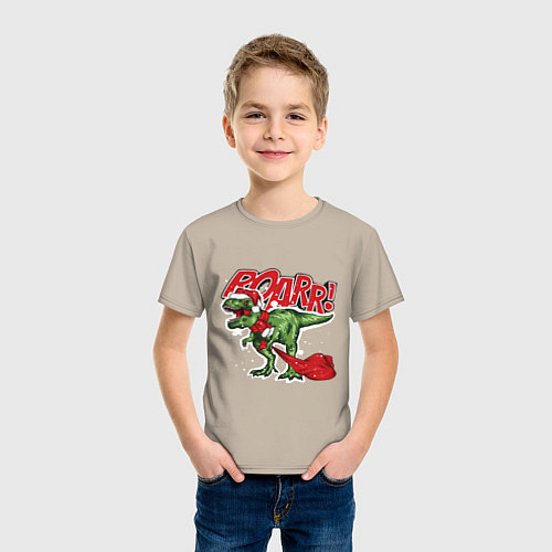 Детская футболка Santa t rex gifts / Миндальный – фото 3