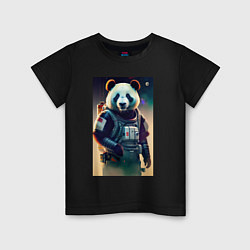 Футболка хлопковая детская Крутой панда - киберпанк, цвет: черный