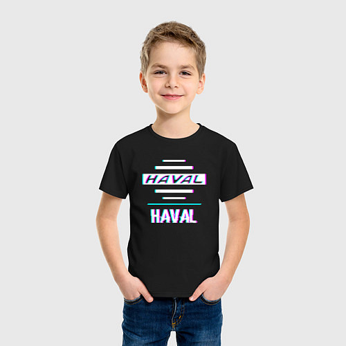 Детская футболка Значок Haval в стиле glitch / Черный – фото 3