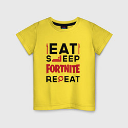 Футболка хлопковая детская Надпись: eat sleep Fortnite repeat, цвет: желтый