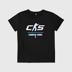 Футболка хлопковая детская Counter-Strike 2 в стиле glitch и баги графики, цвет: черный