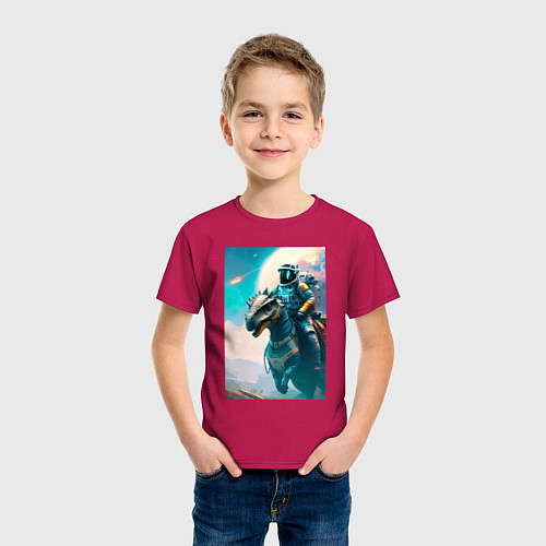 Детская футболка Космонавт верхом на динозавре / Маджента – фото 3