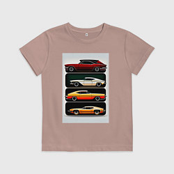 Футболка хлопковая детская Рэтро автомобили, цвет: пыльно-розовый